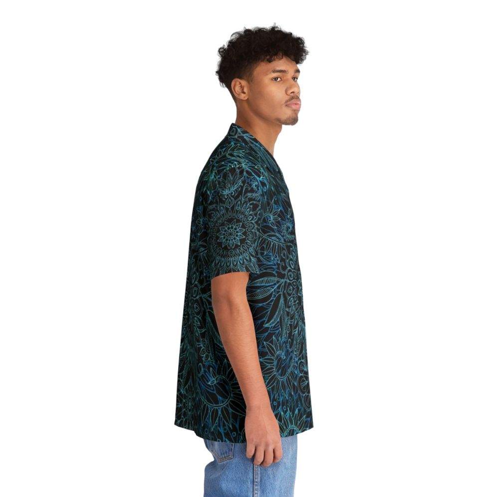 Black Teal Aqua Protea Doodle Pattern Hawaiian Shirt - People Pight