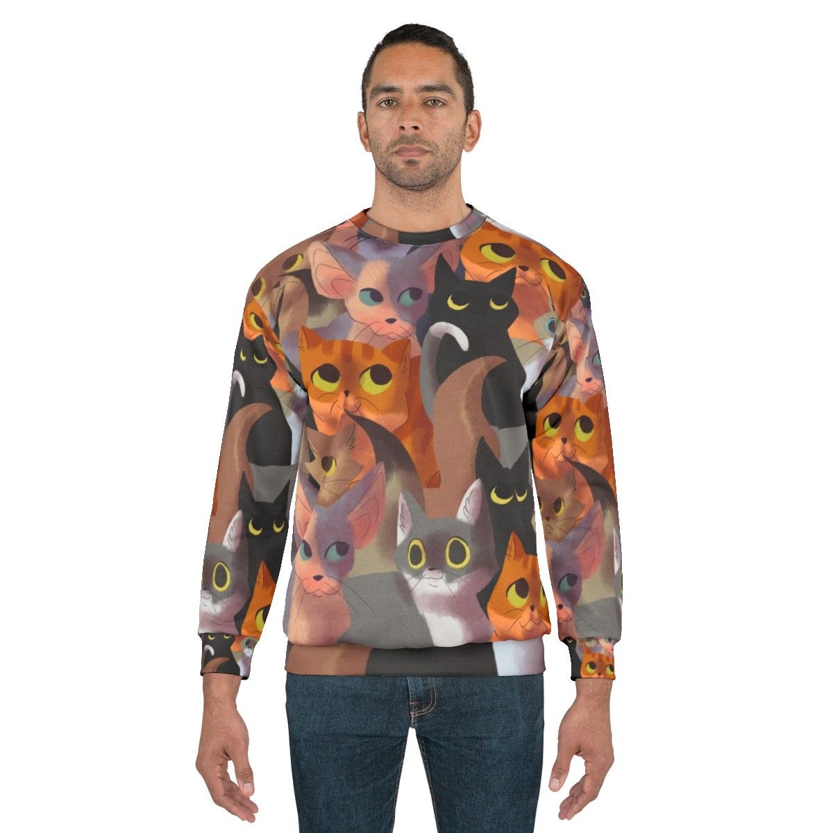 Lotsa Cats Sweatshirt featuring an adorable cat print pattern - men