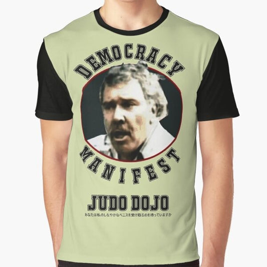 Democracy Manifest Judo Dojo Graphic T-Shirt with a humorous meme design