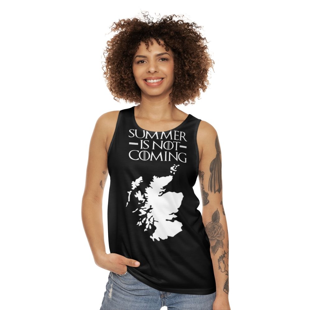 Summer Is Not Coming Scotland White Text Unisex Tank Top - women