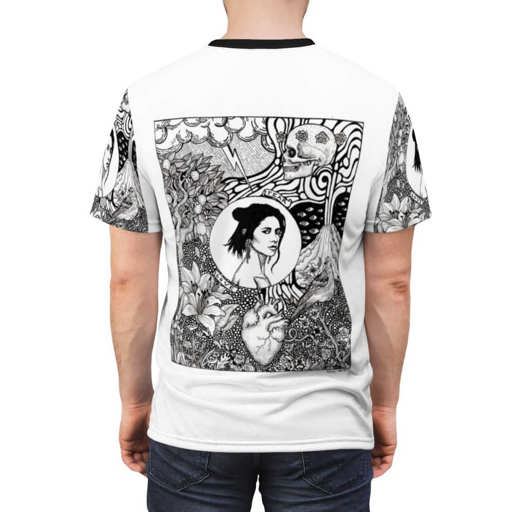 Artistic T-shirt design featuring the name and silhouette of singer-songwriter Marina Diamandis. - men back