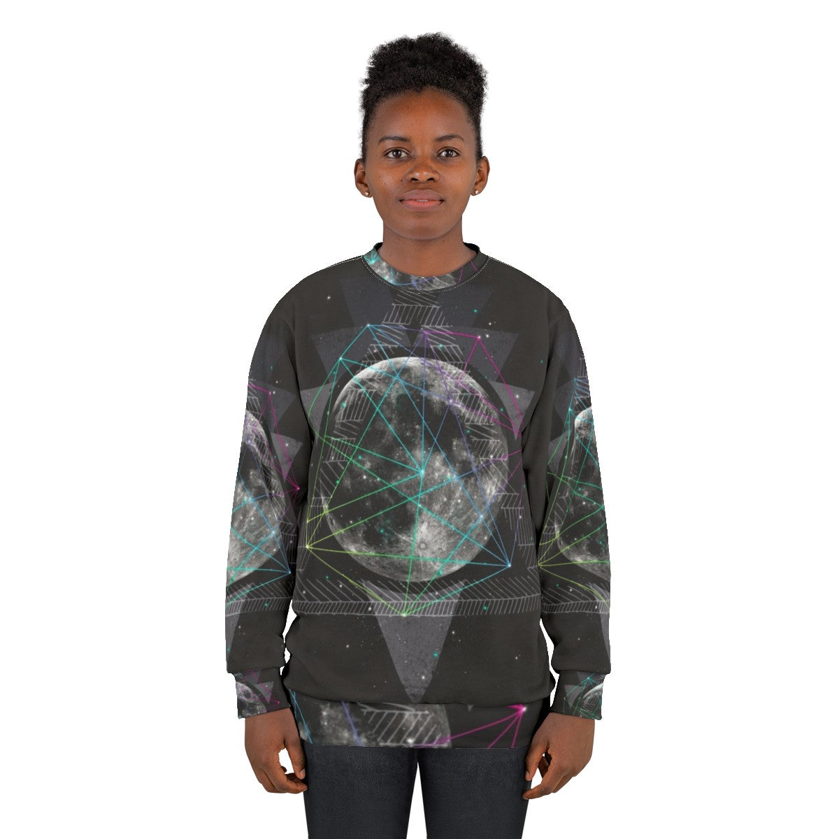 Celestial Moon Sweatshirt with Geometric Space Design - women