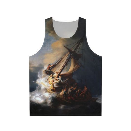 Unisex tank top featuring Rembrandt's 'The Storm on the Sea of Galilee' painting