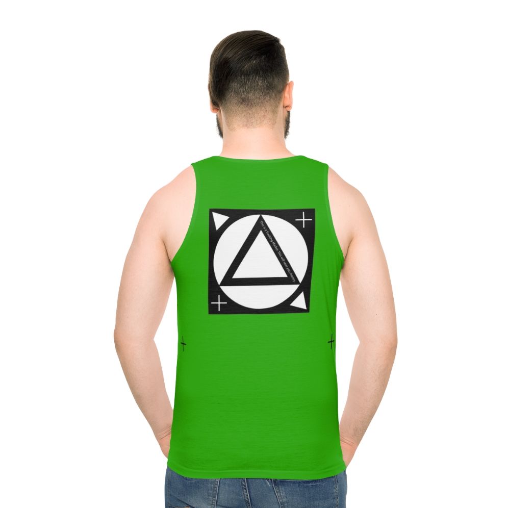 Unisex tank top with tracking markers for visual effects and green screen filming - men back