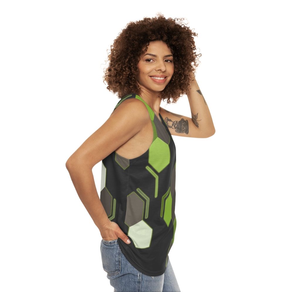 Hexagonal Scales Unisex Tank Top featuring a Zygarde inspired geometric design - women side