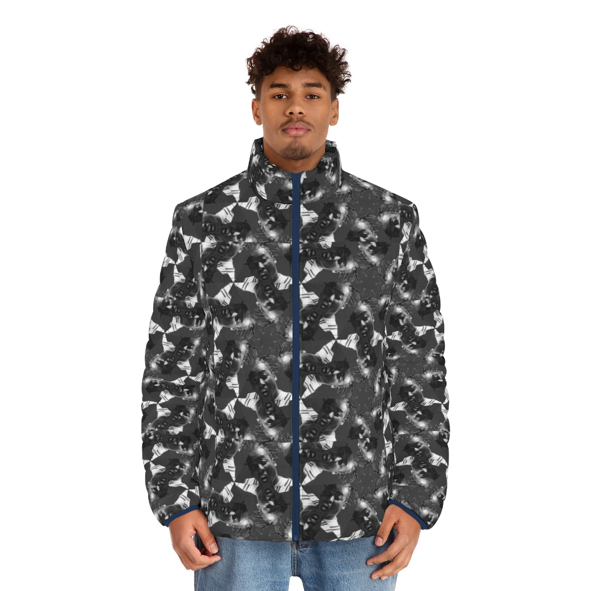 Ol Dirty Bastard inspired puffer jacket featuring a vibrant and bold graffiti-style design - men front