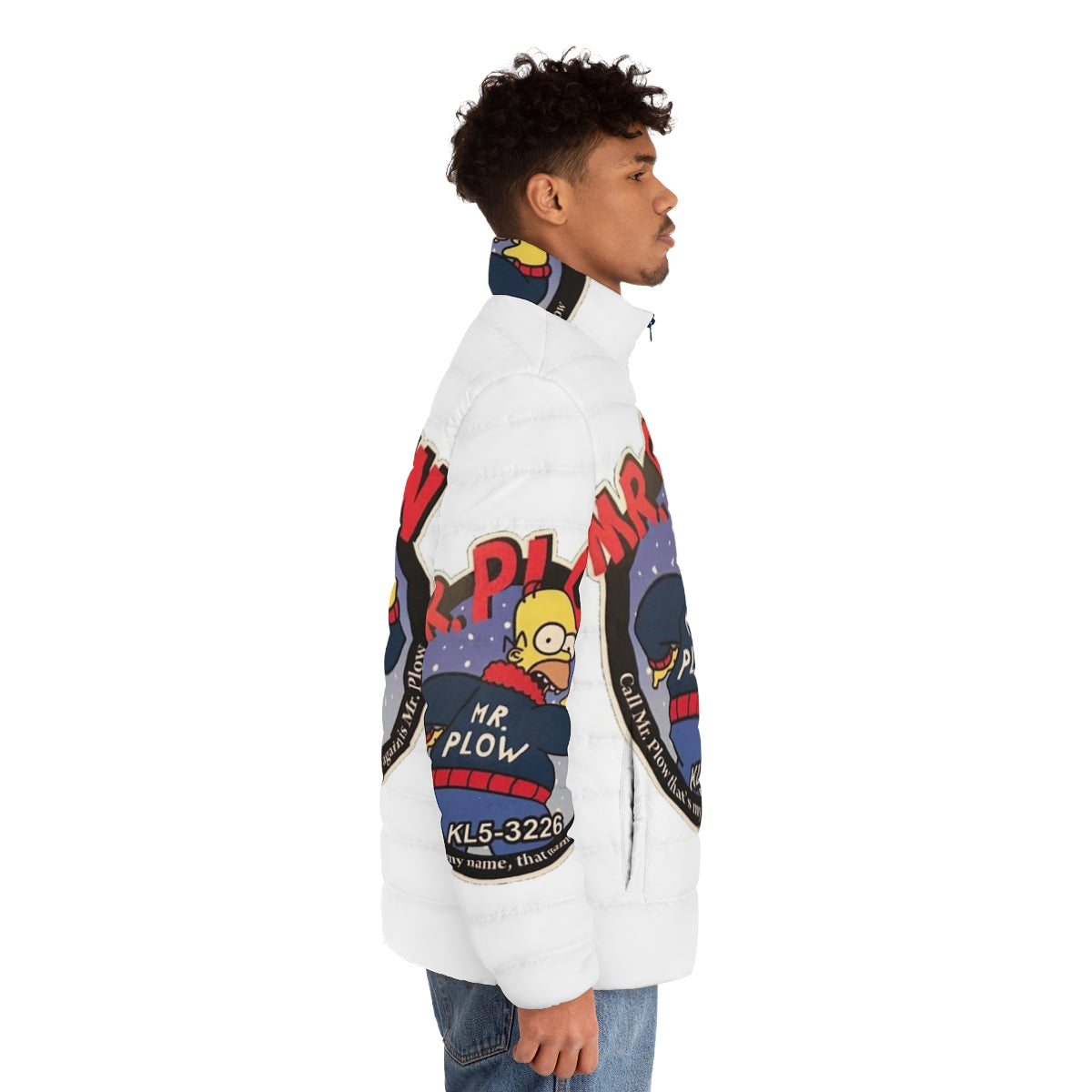 Mr Plow Retro Puffer Jacket with a snow plow design - men side right