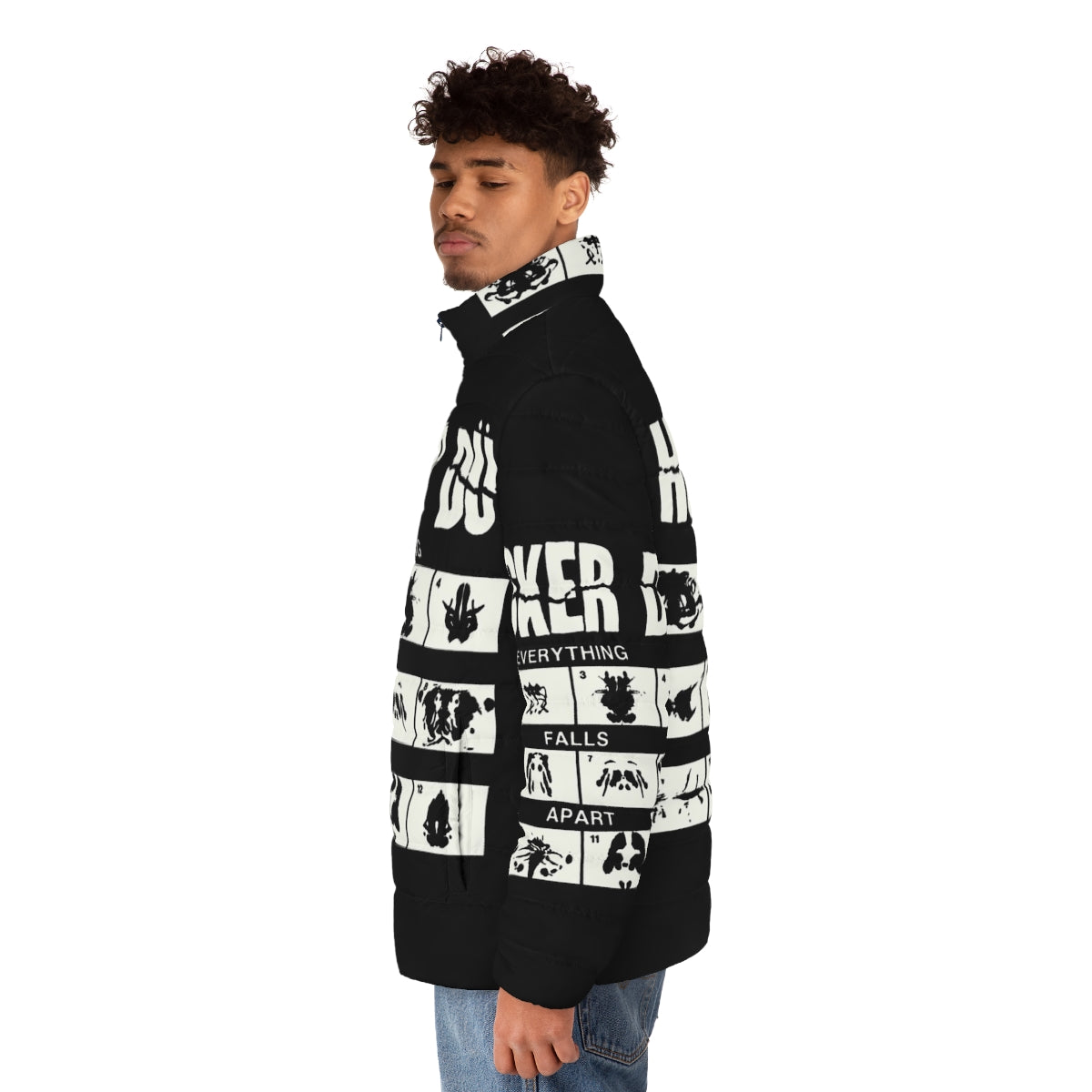 Husker Du puffer jacket featuring the iconic band's logo and punk-inspired design - men side left