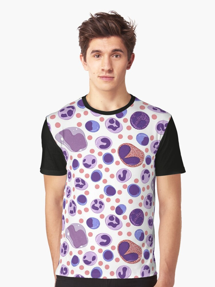 White Blood Cell Pattern Graphic T-Shirt for Medical and Science Enthusiasts - Men