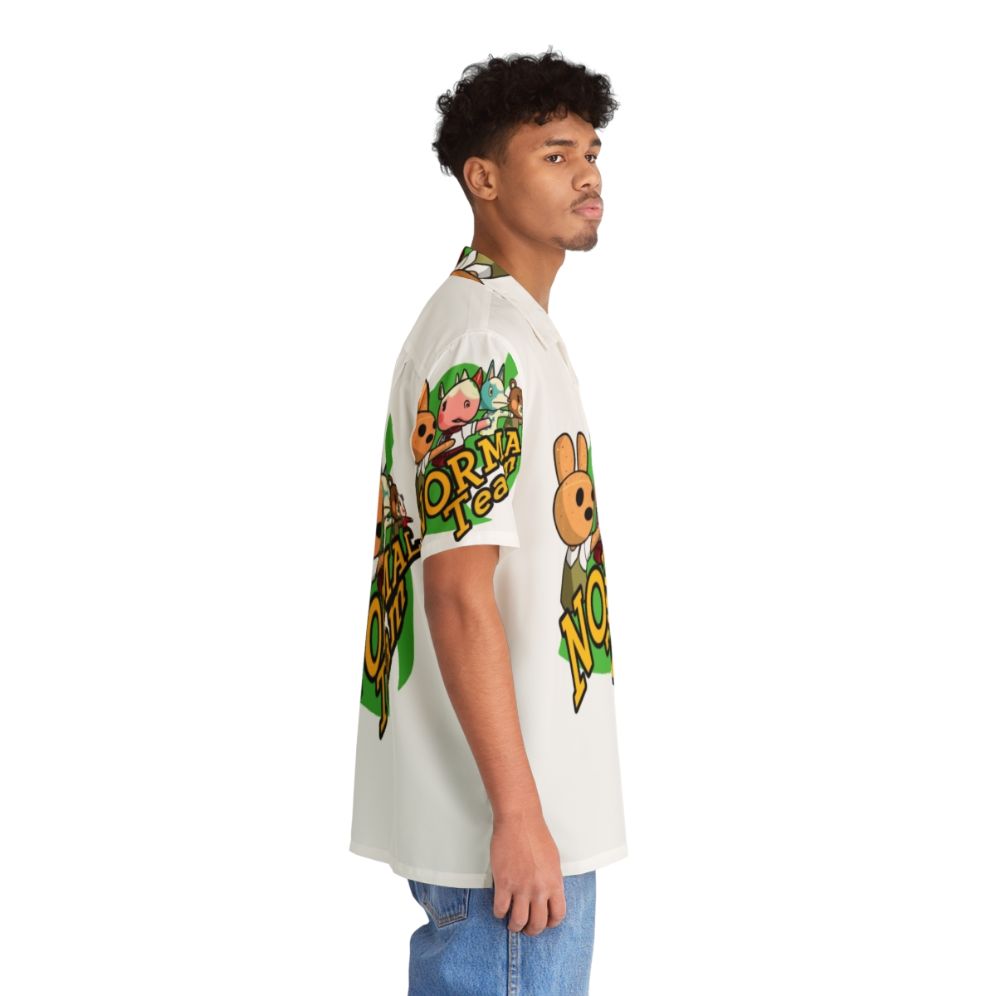 Colorful Hawaiian-style shirt with Animal Crossing character designs - People Pight