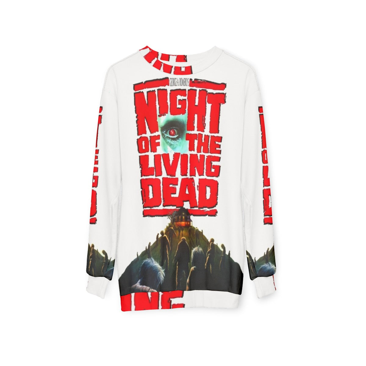 Night of the Living Dead Sweatshirt with Zombie and Horror Imagery - hanging