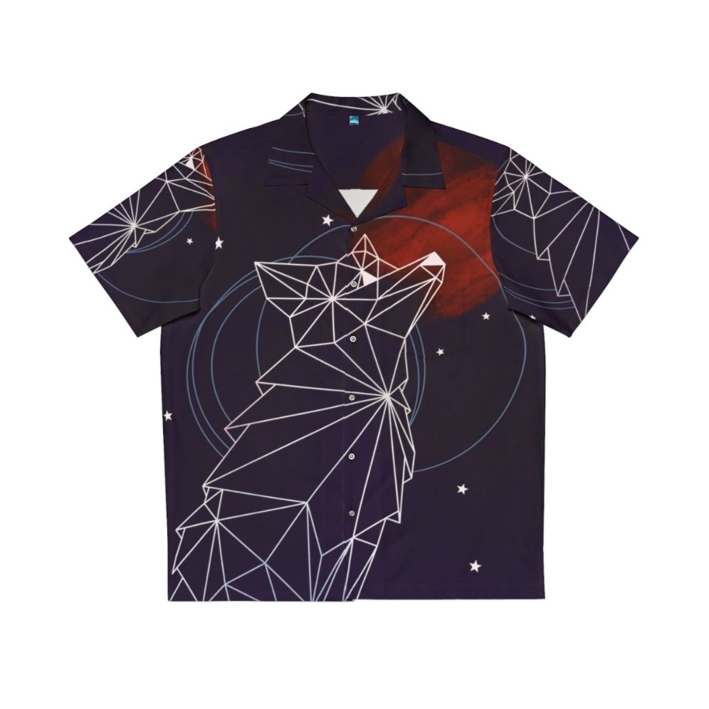 Fox in the stars geometric hawaiian shirt galaxy space print