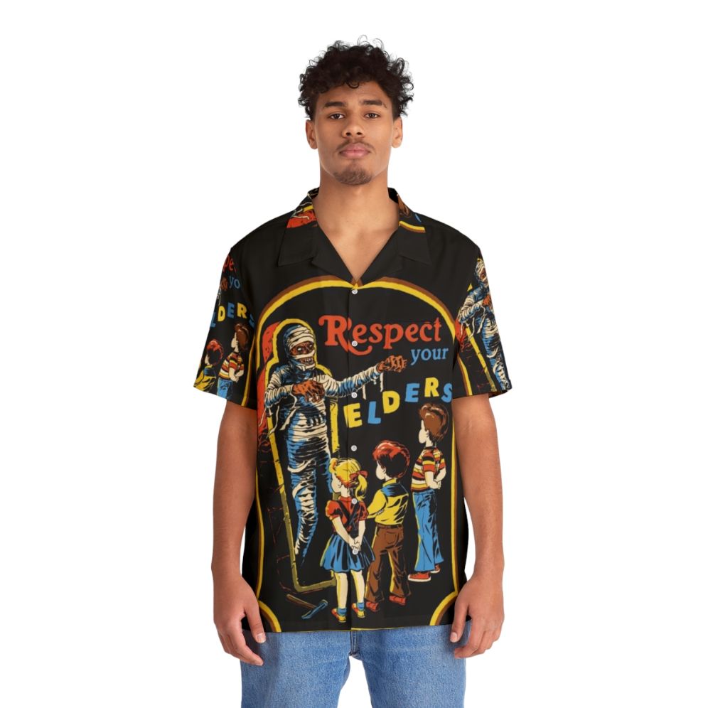 Respect Your Elders Vintage Hawaiian Shirt with Mummy Horror Design - People Front