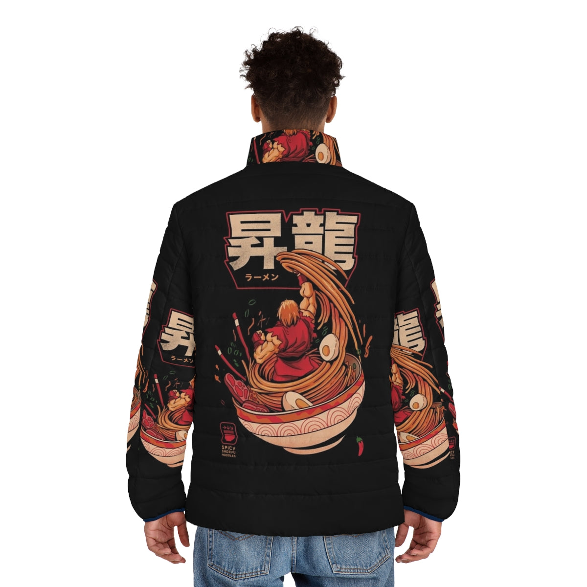 Spicy Shoryu Noodles Puffer Jacket featuring Street Fighter inspired design - men back