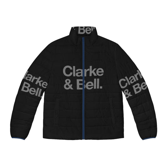 Clarke Bell 80s style puffer jacket featuring synth pop and electronic music inspired design