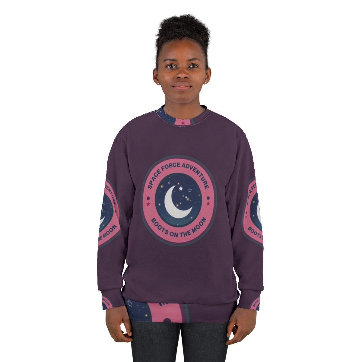 Space Force Adventure Boots On The Moon Sweatshirt with Galaxy Print Design - women