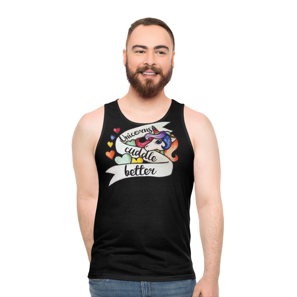 Unicorn lover unisex tank top with a playful mythical creature design - men