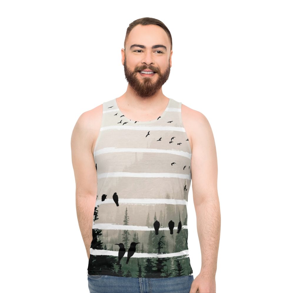 Unisex tank top with birds watching birds at sunset - men