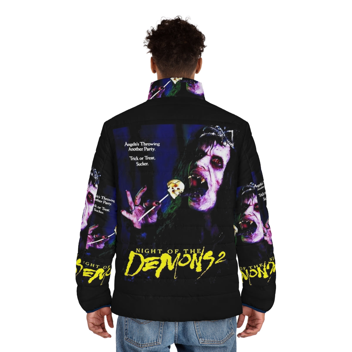 Night of the Demons 2 graphic puffer jacket with horror movie design - men back