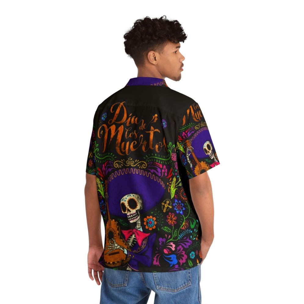 Dia de los Muertos Hawaiian Shirt with Day of the Dead Skull and Floral Print - People Back