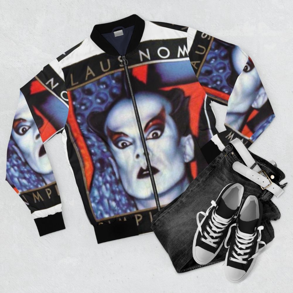 Klaus Nomi inspired retro new wave bomber jacket - Flat lay