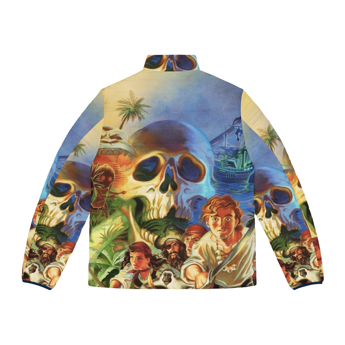 High contrast puffer jacket featuring iconic Monkey Island pixel art design - Back