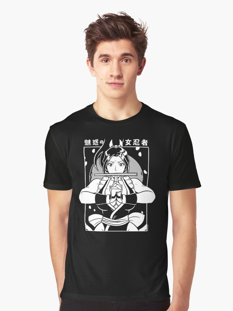 Graphic t-shirt featuring Mai Shiranui, the kunoichi goddess from the King of Fighters fighting game series - Men