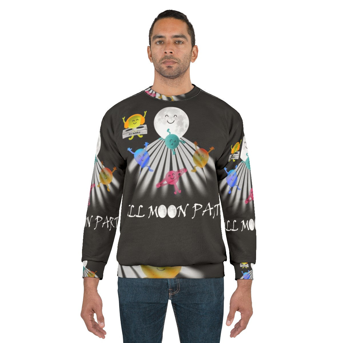 Colorful sweatshirt with full moon party design - men