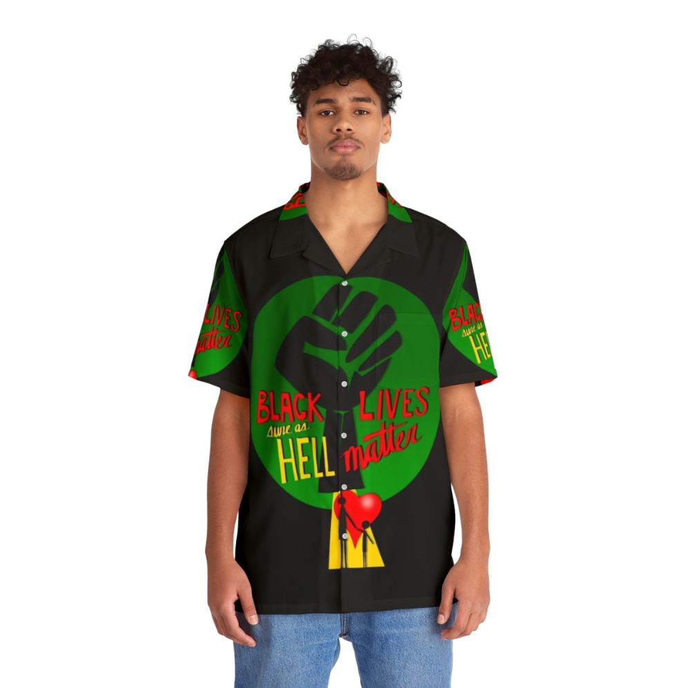 Black Lives Matter Hawaiian shirt with equality and social justice graphic - People Front