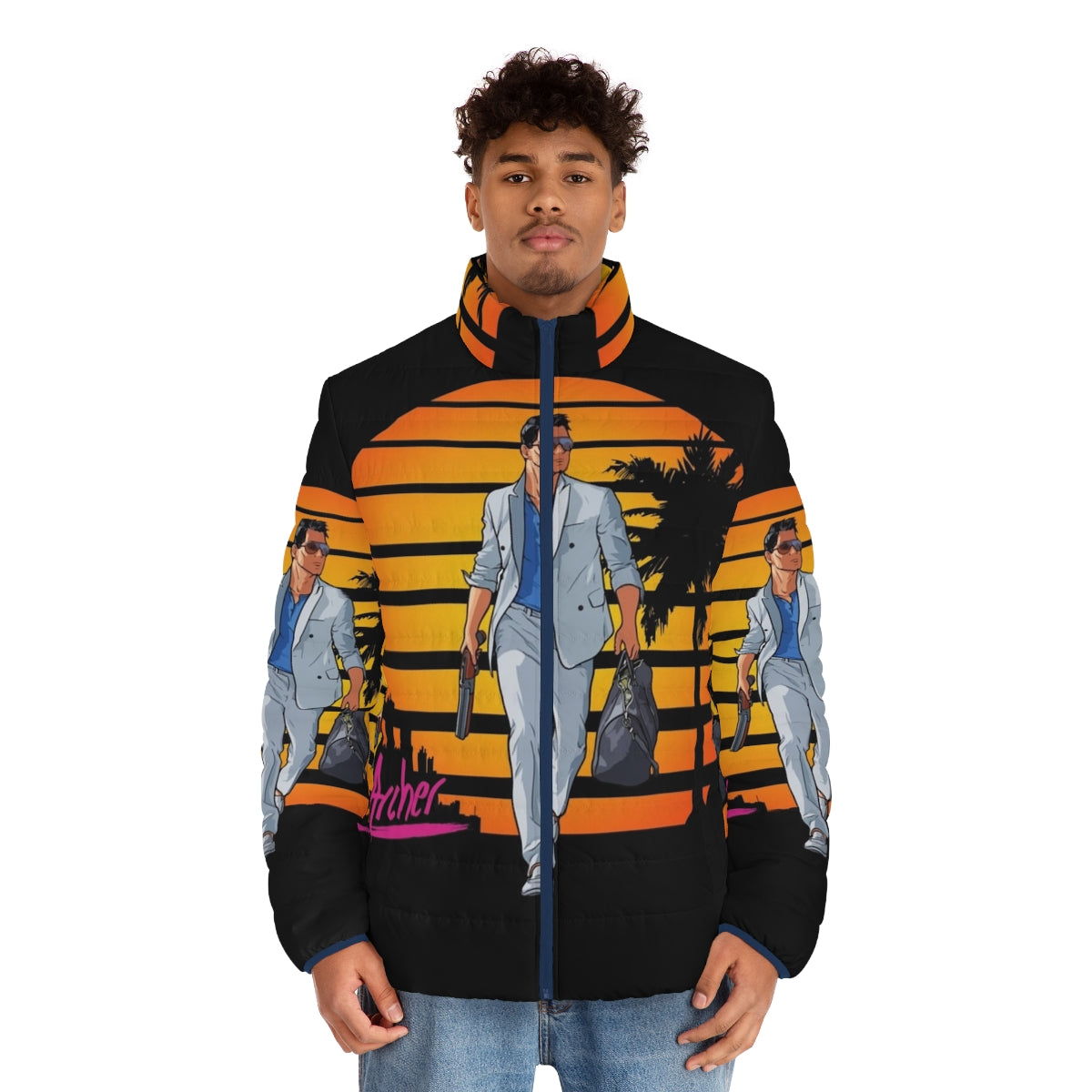 Archer Vice Puffer Jacket - Retro 80s Inspired Puffer Jacket - men front