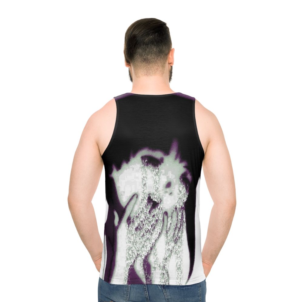 Anime-Inspired Glitch Art Pixel Tank Top - men back