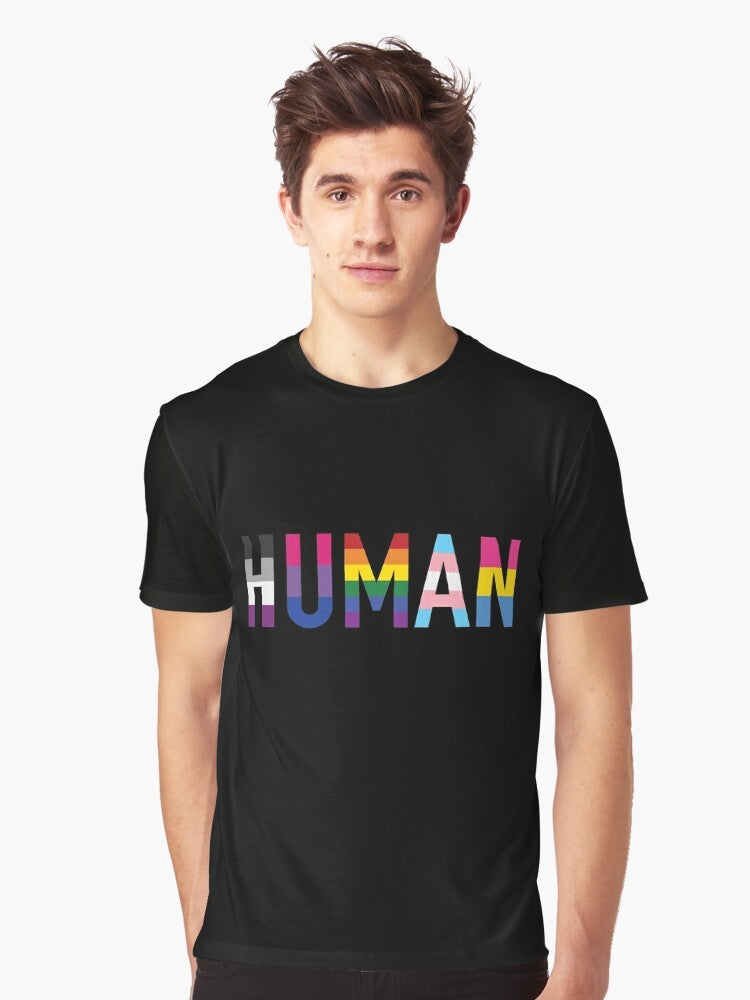 LGBTQ+ Pride Graphic T-Shirt featuring various queer flags representing the diversity of the LGBTQIA+ community. - Men