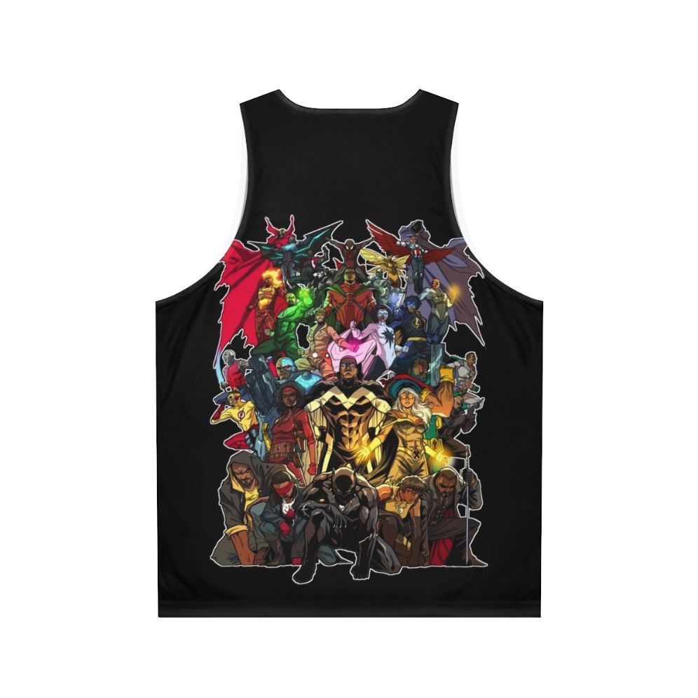 Unisex tank top featuring a graphic design celebrating heroes of color - Back