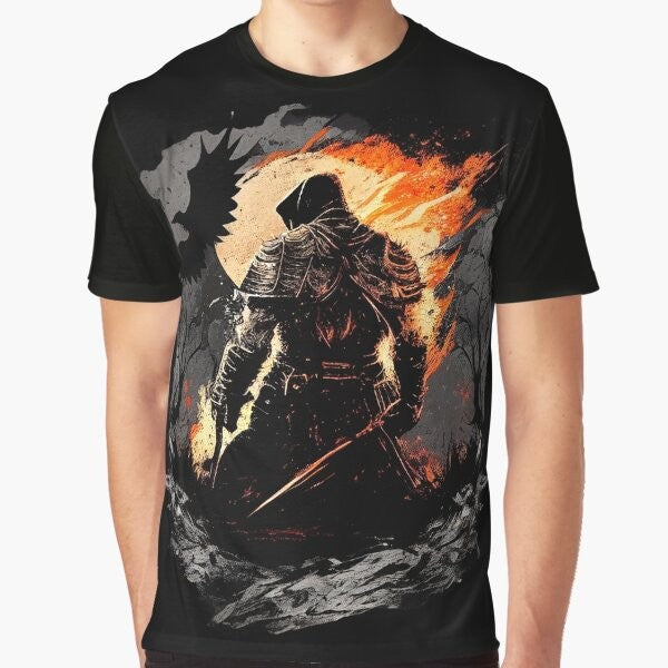 Dark Souls Melancholy Graphic T-Shirt featuring a melancholic design with elements from the Soulsborne series by FromSoftware.