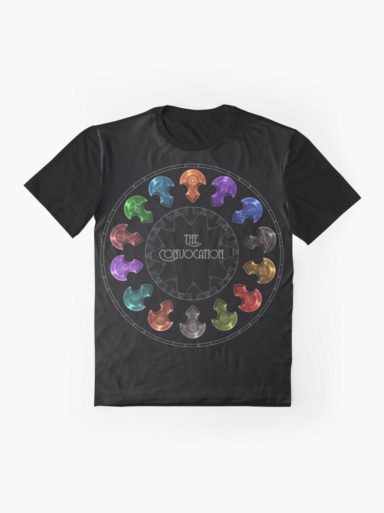 FFXIV The Convocation Graphic T-Shirt featuring Ascians and Amaurot constellation stones - Flat lay