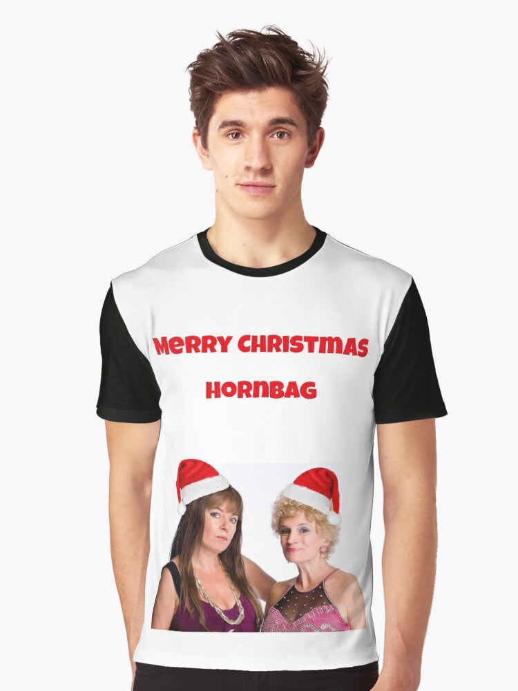 Kath and Kim Hornbag Christmas Graphic T-Shirt - Aussie Christmas Tee featuring Kath and Kim characters - Men