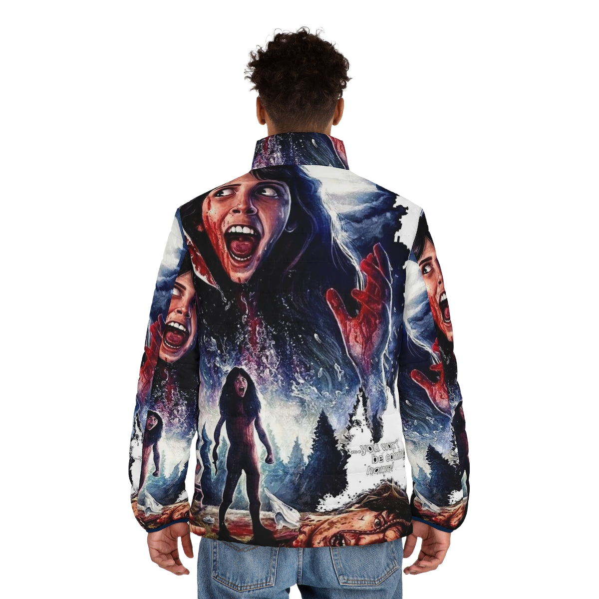 Sleepaway Camp horror movie-inspired puffer jacket with retro design - men back