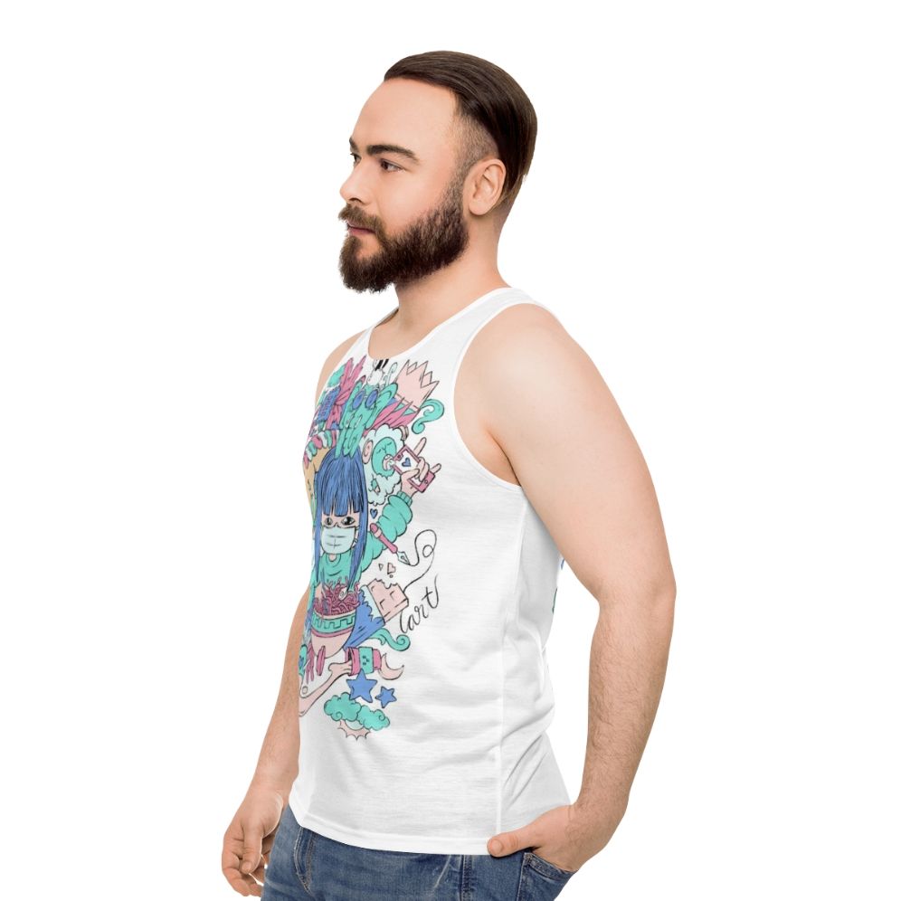 Unisex tank top featuring women's hobbies and cute animals like unicorns, bears, and elephants - men side