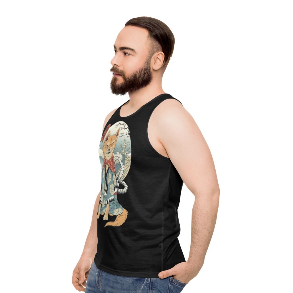 Shiba Inu Unisex Tank Top with Ukiyo-e Inspired Graphic - men side