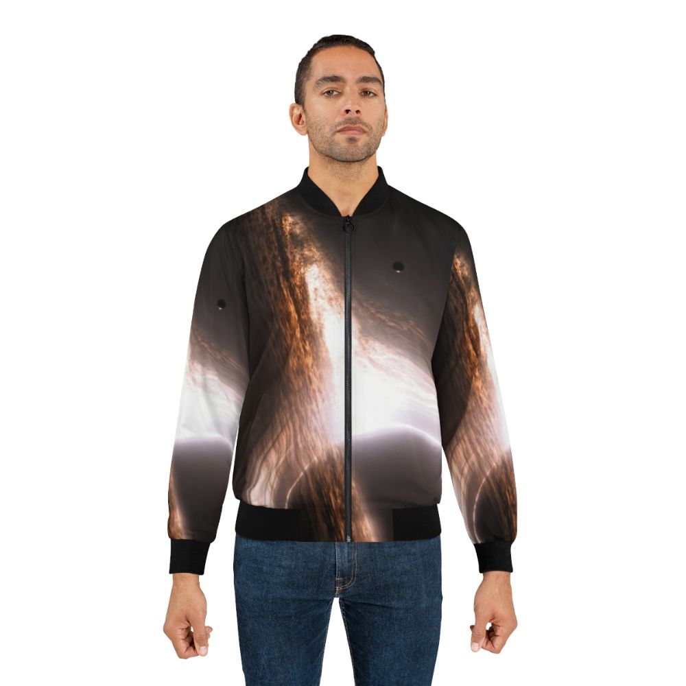 Interstellar black hole bomber jacket with cosmic, galaxy, and star design - Lifestyle