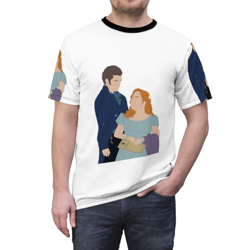 Bridgerton-inspired t-shirt featuring the characters Colin Bridgerton and Penelope Featherington - men front