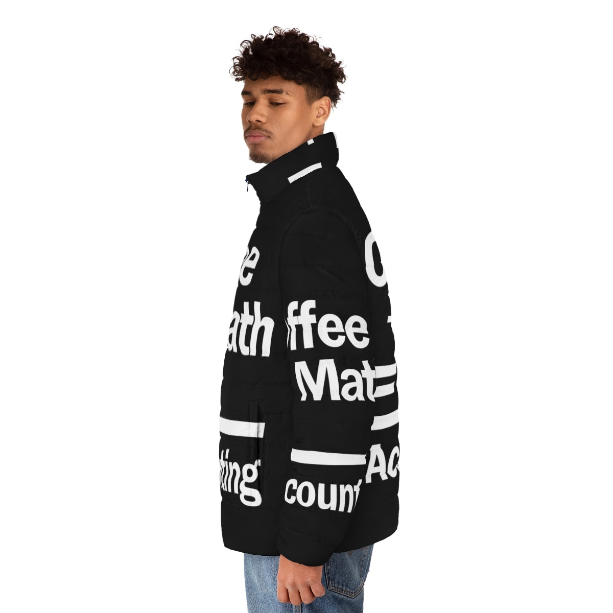 Coffee Math Accounting Puffer Jacket for Warm Winter Wear - men side left