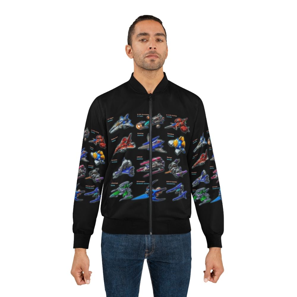 Retro bomber jacket with shmup, arcade, and gaming graphics - Lifestyle