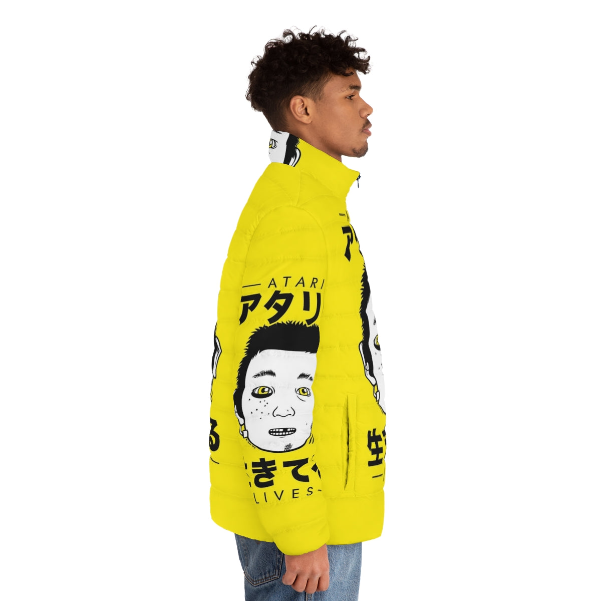 Atari Lives puffer jacket featuring retro gaming and Japanese-inspired design - men side right