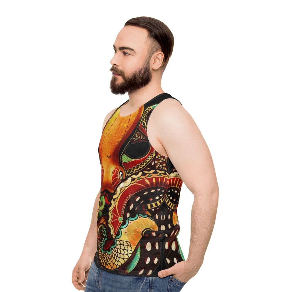 Unisex octopus tank top with nautical and tribal design - men side