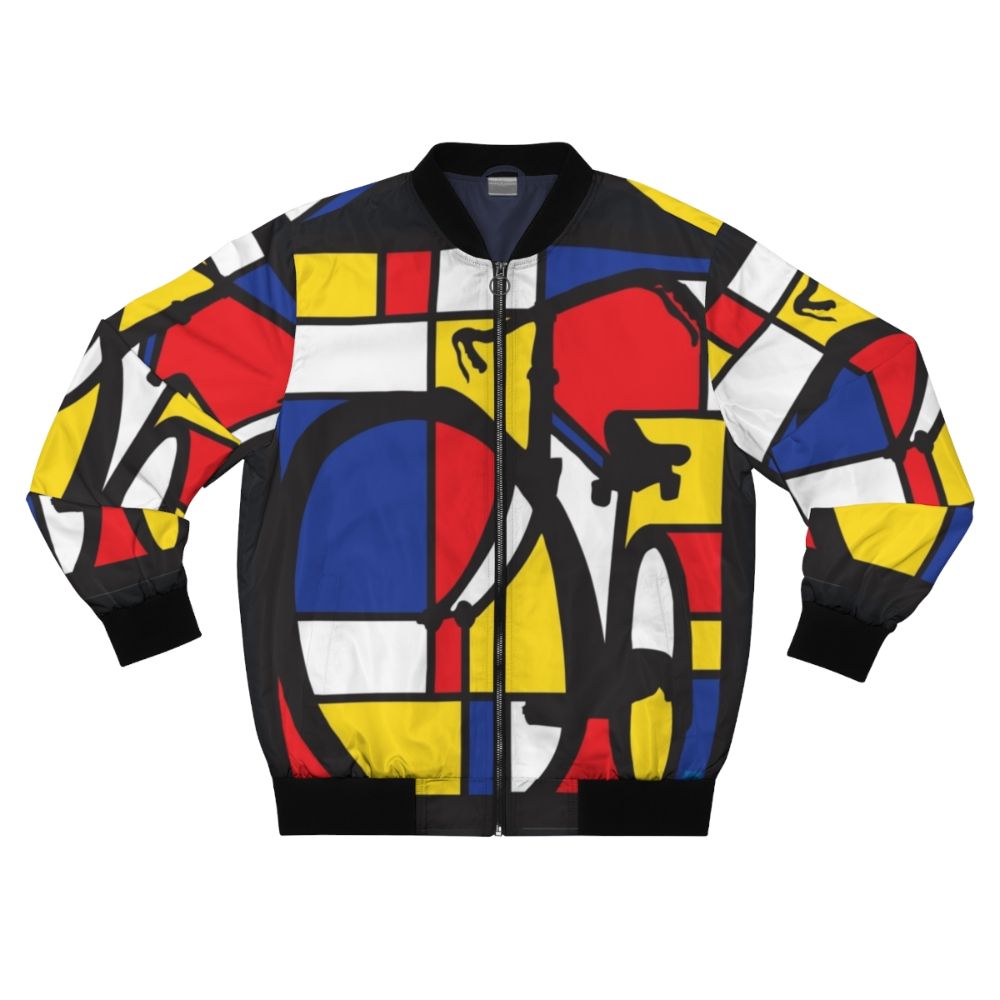 Mondrian-inspired bicycle art bomber jacket