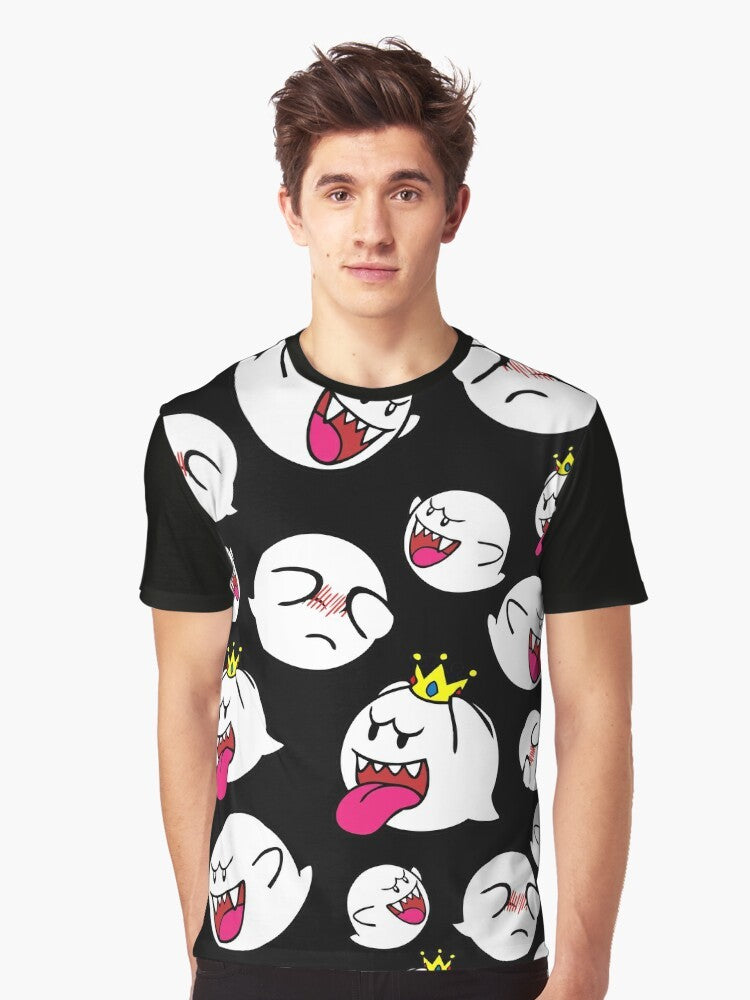 King Boo Swarm Graphic T-Shirt, featuring a group of shy boos and ghosts from the Nintendo video game series. - Men