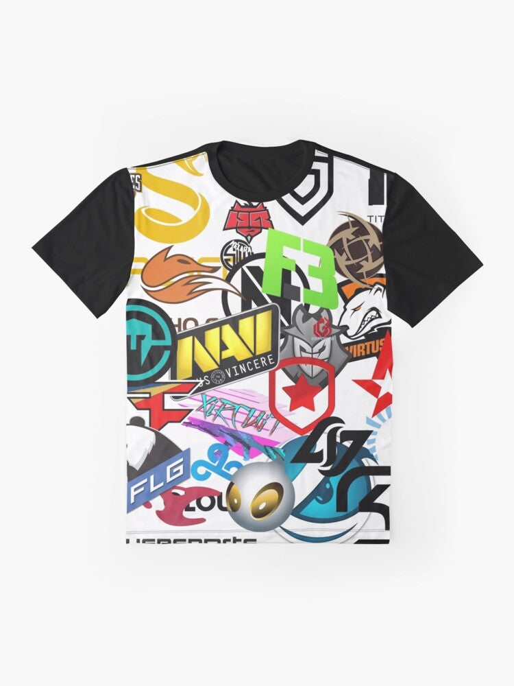 Counter Strike CSGO Graphic T-Shirt featuring popular esports teams and logos - Flat lay