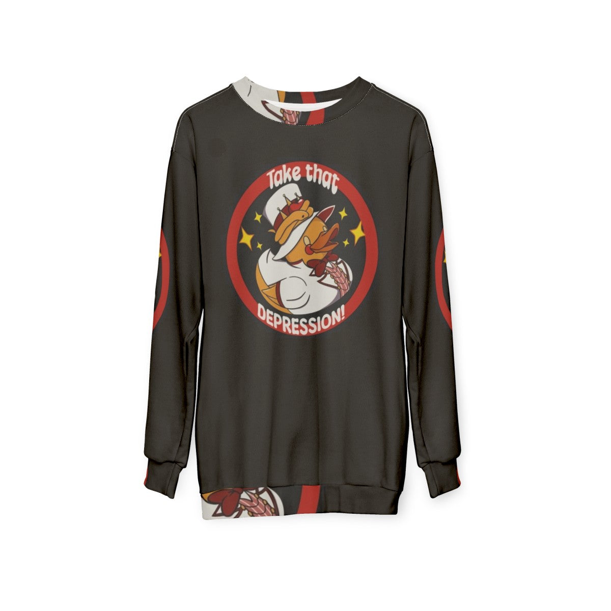 Hazbin Hotel Sweatshirt featuring Alastor, Angel Dust, and other characters - hanging