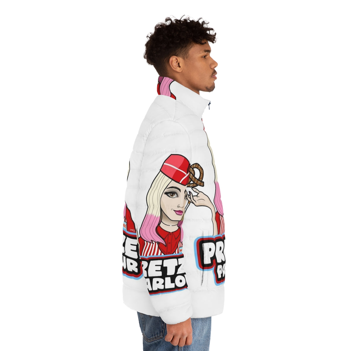 Pretzel Parlour Maeve Puffer Jacket, inspired by the Netflix series Sex Education - men side right